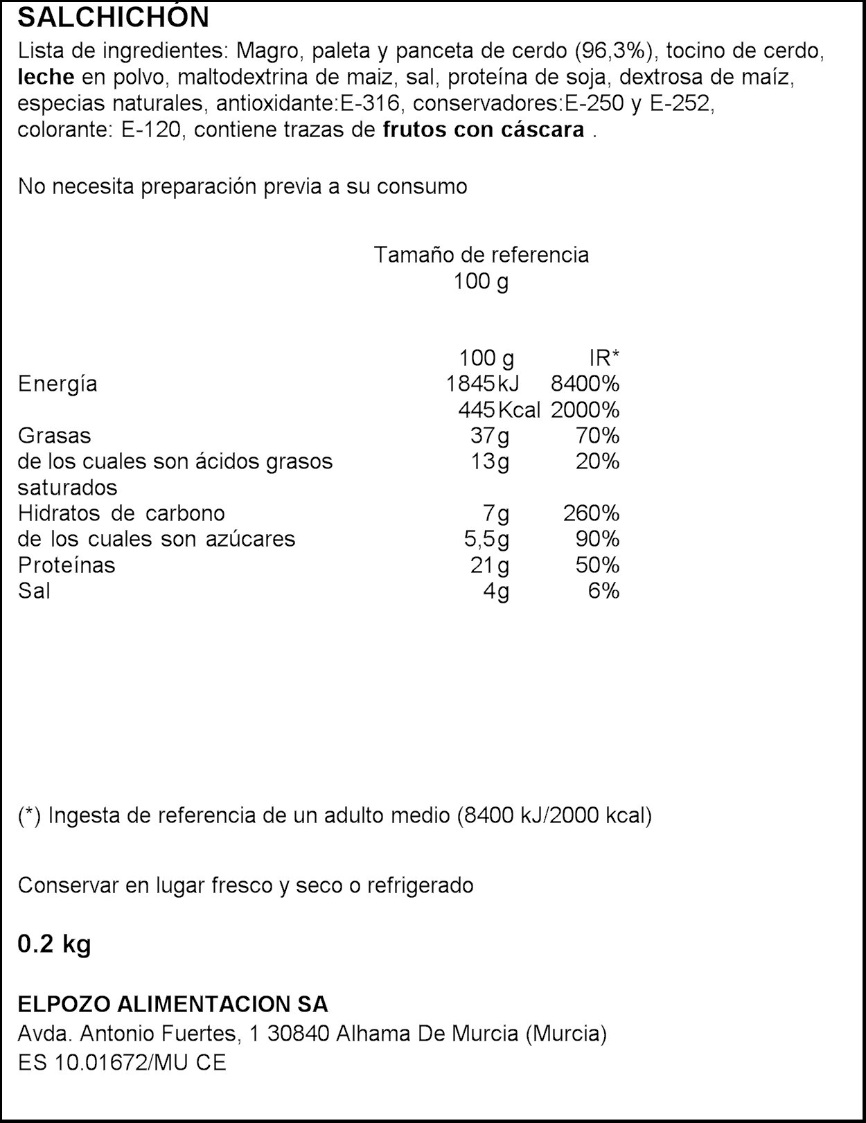 Elpozo Fuet Nobleza - 200 g