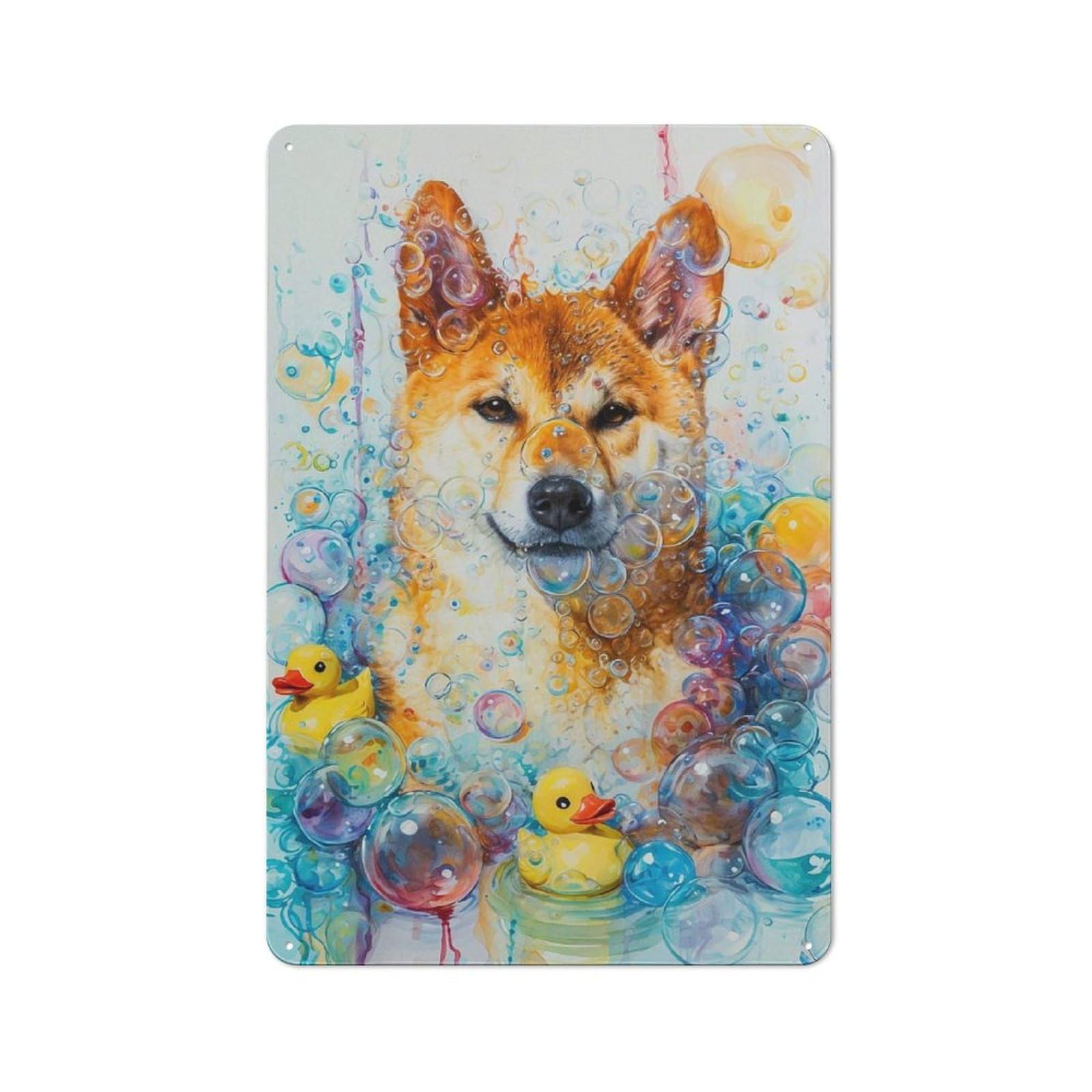 Junmoney A Akita Dog Tin Wall Plaque 30X20cm With For Home Office Or Studio, Gift Idea At Christmas For Creative Workspace Decorators