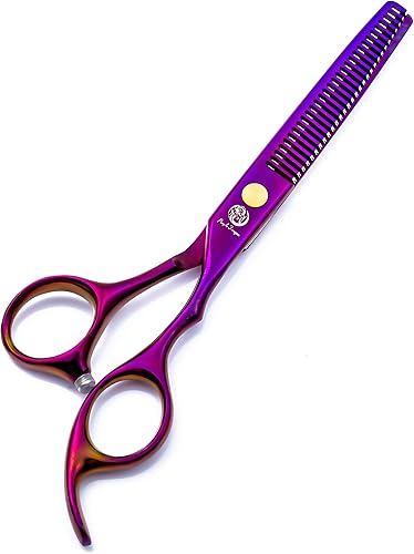 Miniatura 3 de Juego de tijeras de corte de pelo morado de 60 pulgadas con maquinilla de afeitar estuche de tijeras de cuero para peluquería profesional o uso