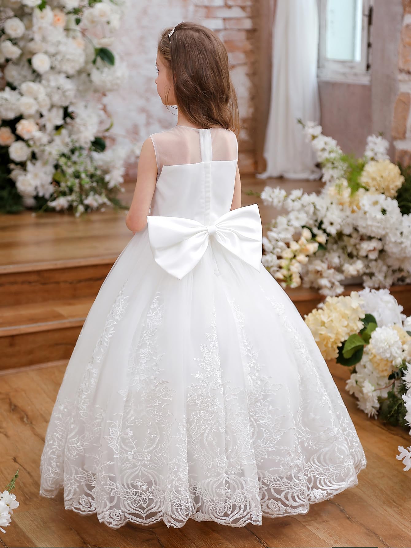 Aibaowedding Mädchen Prinzessin Kleid Elegant Pailletten Bestickte Perlen Spitze Partykleid Brautjungfer Hochzeitskleid Geburtstag Tüll Maxikleid Kommunion Abendkleid Cocktailkleid Festzug Ballkleid