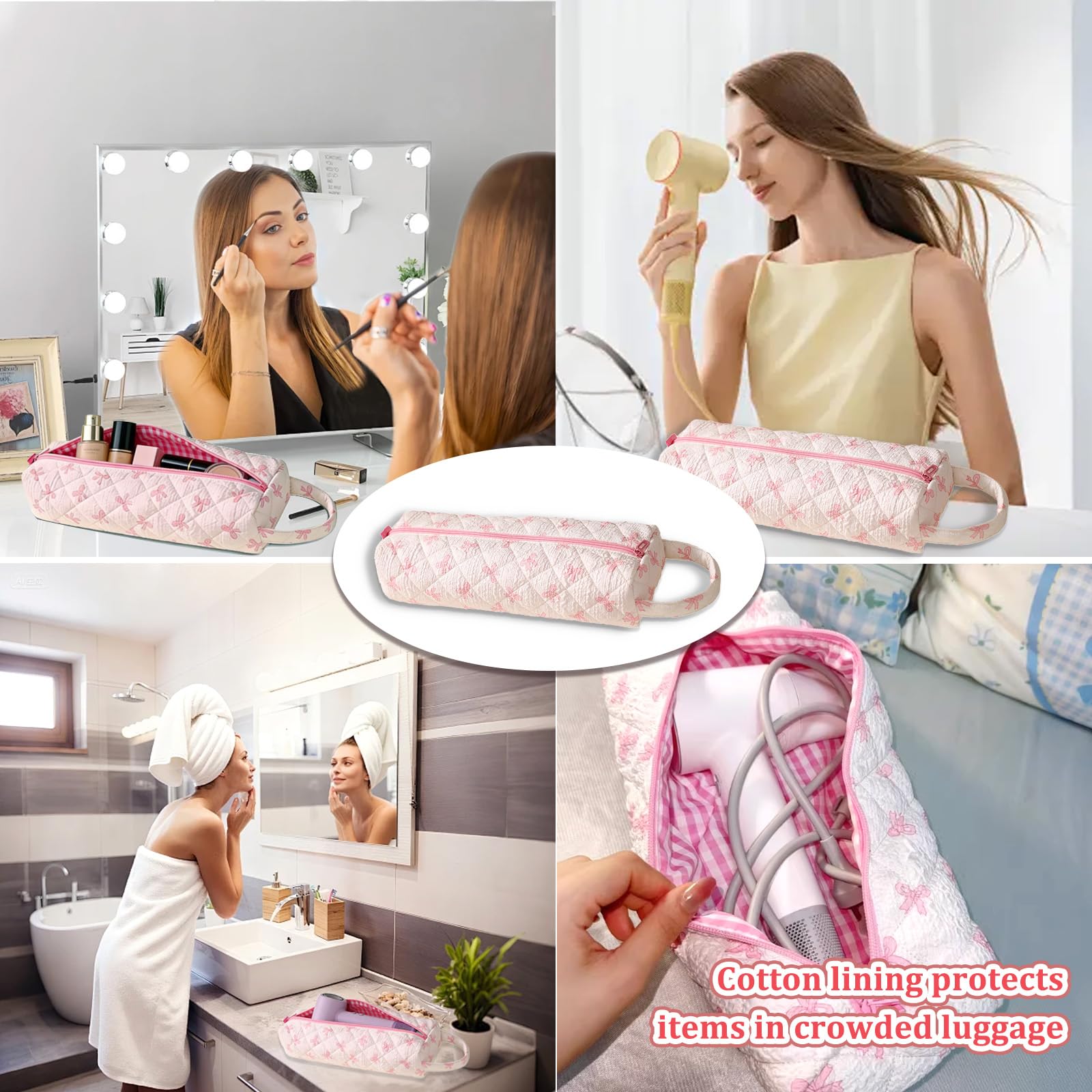 Borsa da Viaggio per Asciugacapelli, Portatile Pochette per Custodia Piastra E Ferro, Leggere Porta Piastra per Capelli Beauty Case E Trousse, Organizer da Viaggio Asciugacapelli Fiocco Rosa