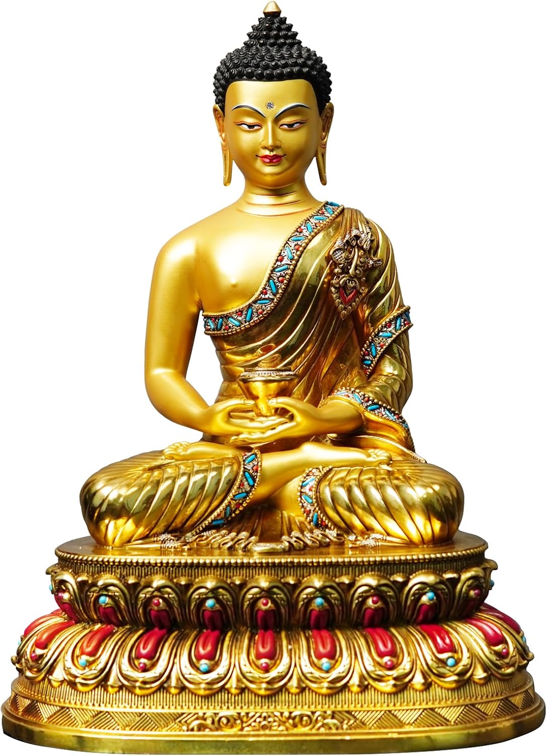 Half-Color Buddha Statue, True Gold Finish, Hand-Painted Resin Craft, Asian Spiritual Art, Home Temple Decor,Serene Meditation Sculpture（Amitabha,8.27in）