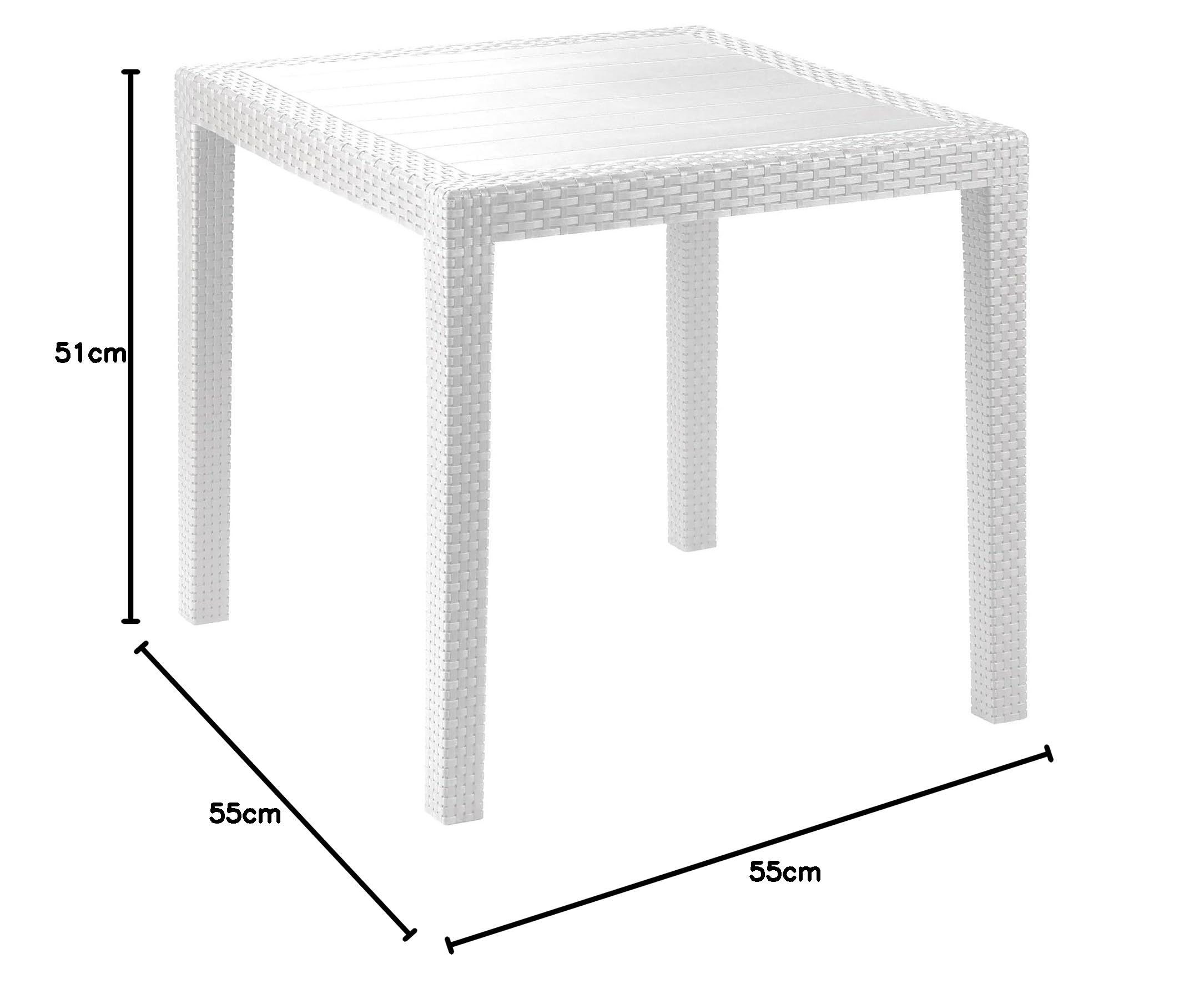 Decor Space Tavolo Phoenix struttura in polipropilene effetto rattan per bar e strutture (Bianco, 80 x 80 cm)