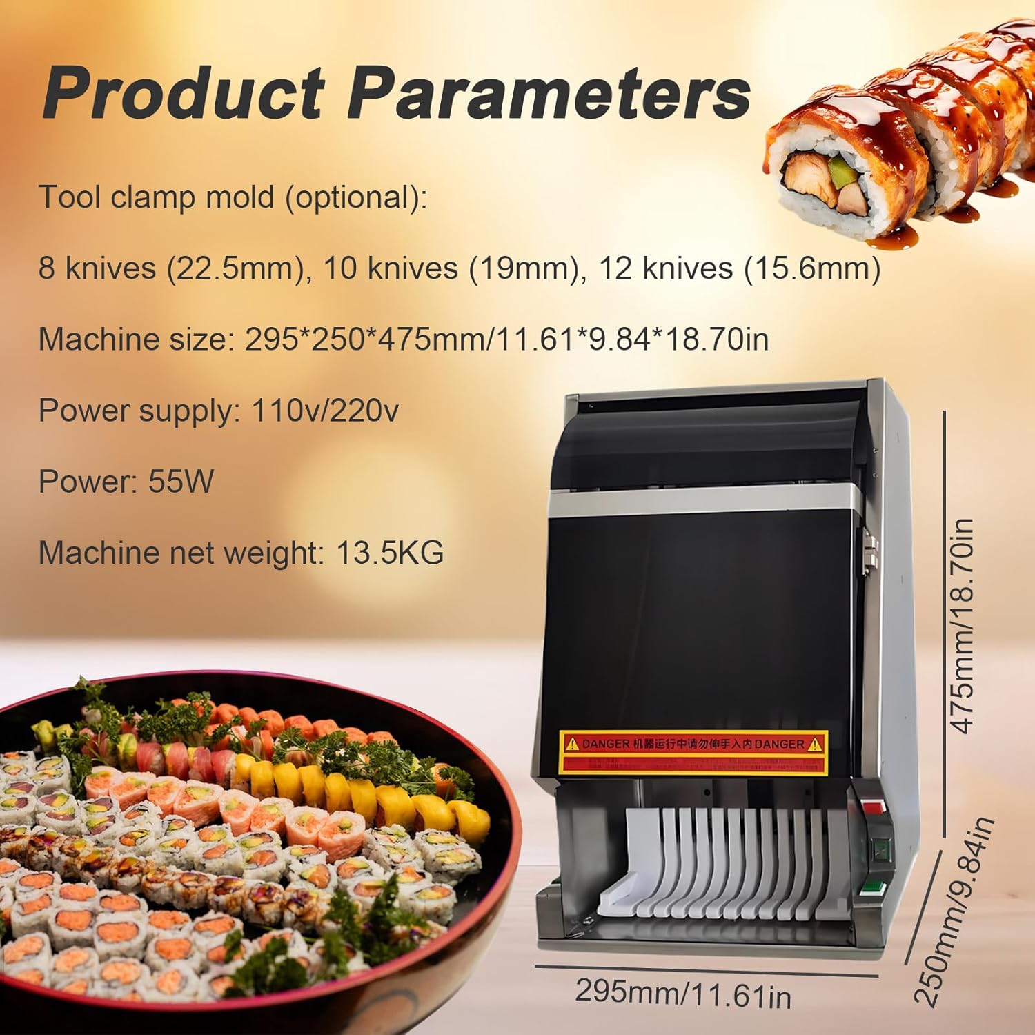 Desktop Sushi Roll Slicer,Multifunctional Sushi Roll Slicer-8/10/12 Piece,with Removable Stainless Steel Blade, Quick Cutting,for Restaurant, Kitchen, Snack Bar 8pieces