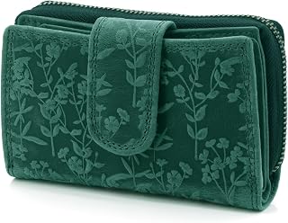 Damen Portemonnaie aus hochwertigem Echtleder, kleine Geldbörse mit stilvollem Blumenmuster, Brieftasche für Frauen mit RFID Schutz, Leder Geldbeutel mit Kartenfächern für jeden Anlass (Petrol)