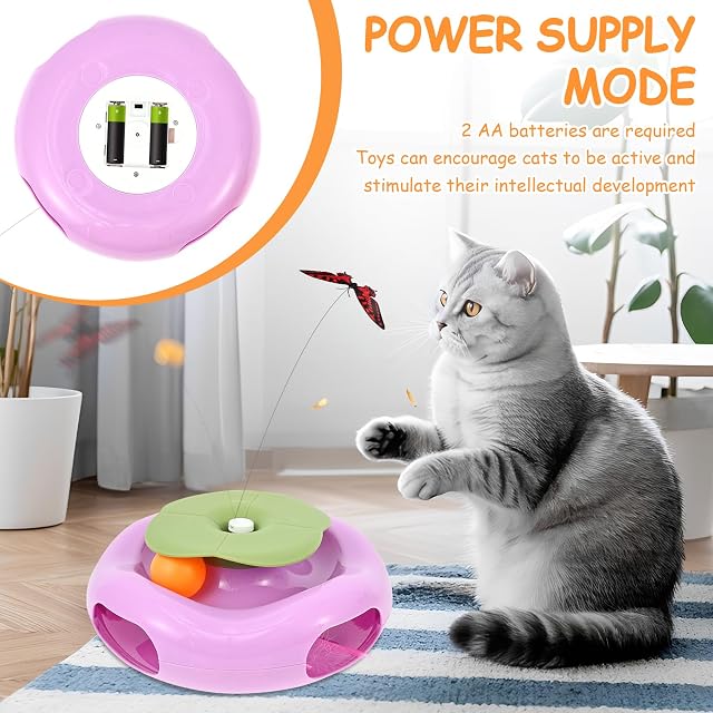 Foto 5 de 7 de Guniata Juguete interactivo para gatos 3 en 1, juguete para gatos autoempleo eléctrico, plumas giratorias