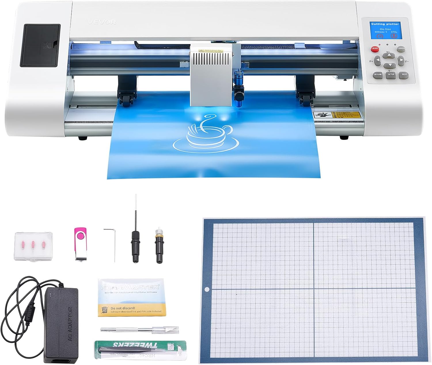 VEVOR Cutting Machine, Automatic Edge Detection Vinyl Cutter Machine with Design Software and Materials, Compatible with Multiple File Formats, for Creating Customized DIY Crafts, Cards, Stickers