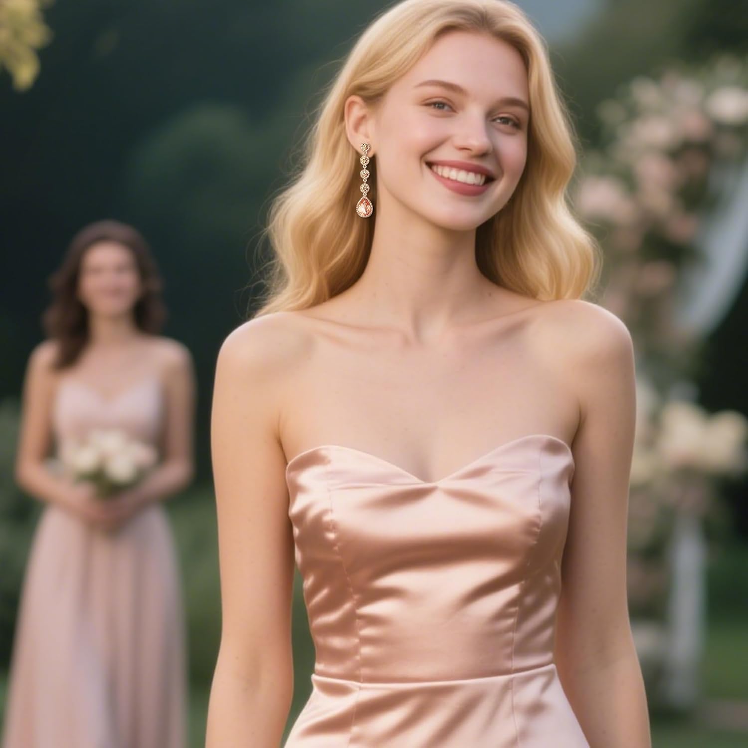 BriLove Clip-on Earrings for Women,Gorgeous Shiny Rhinestones Teardrop Chandelier Long Dangle Earring for Wedding Party Prom Jewelry Accessories - Image 3