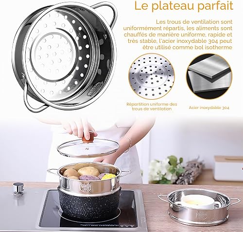 Panier Vapeur Inox, Panier à Vapeur pour LéGumes, Insert pour Cuisson à Vapeur, 20 cm de DiamèTre IntéRieur, en Acier Inoxydable 304 de Qualité Alimentaire,Durable,Cuit Plus Sainement,Plus Rapidement - 4