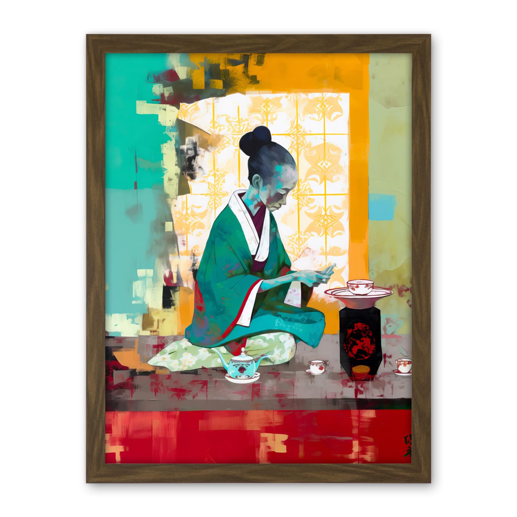 Artery8 Traditional Japanese Tea Ceremony Scene Artwork Framed Wall Art Print 18X24 Inch