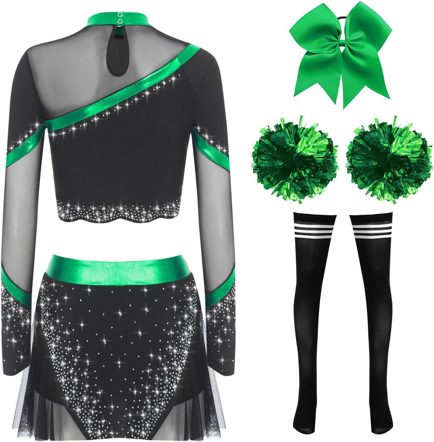 Agoky Womens Adult 5 Pcs Cheerleading Set Uniform High School Cheer Leader Halloween Rave Outfits