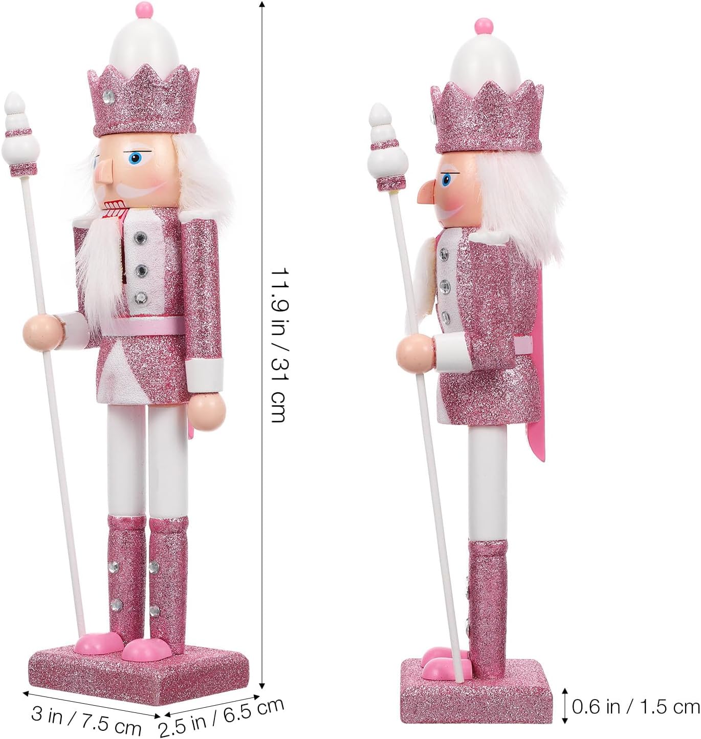 VILLCASE 12 inch Wooden Nutcracker Soldier Figures, Pink Nutcracker Puppet Soldier Christmas Decoration Wooden Holiday Ornament for Home Desktop Decor