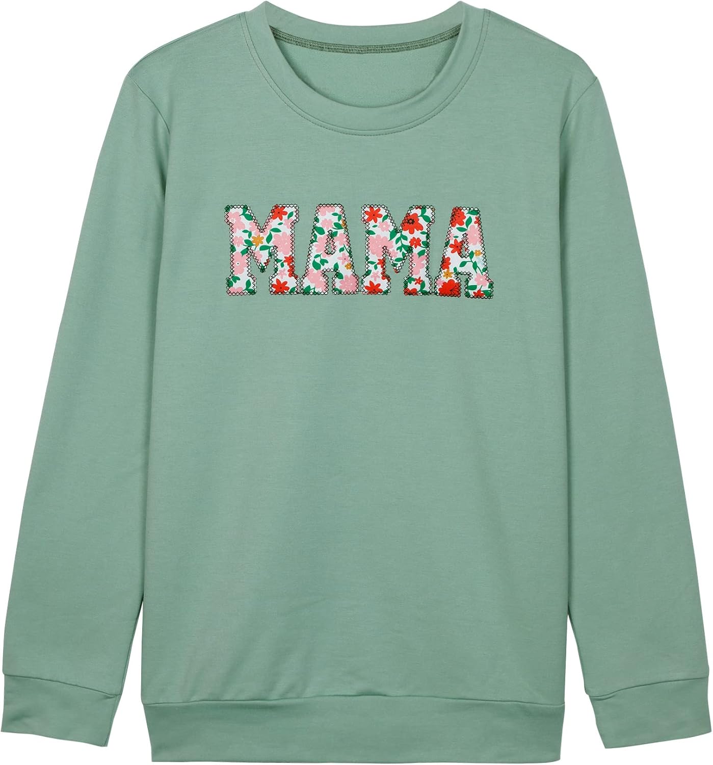 BANGELY Mama Floral Sweatshirt Women Funny Embroidered Retro Mama Letter Pullover Gift For Mom Long Sleeve Shirt - Image 9