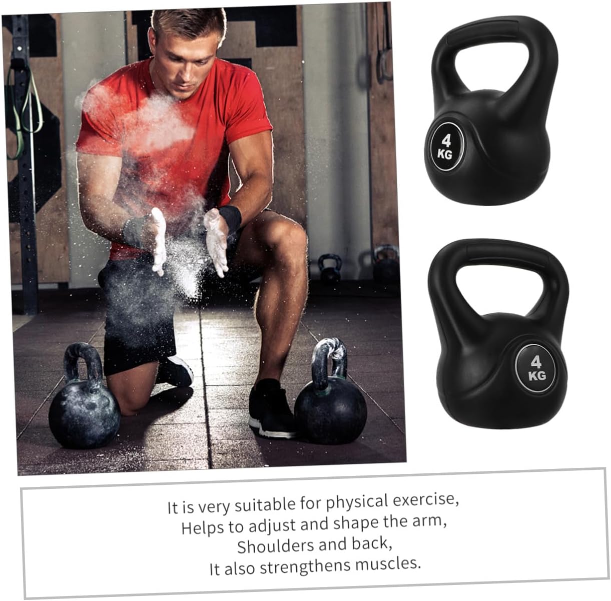 Plastic Kettlebell 4kg Black, Eco-friendly Non-odor Fitness Pot Bell for Home Exercise, Fixed Weight Kettle-bell for Strength Training and Deep Squat Equipment