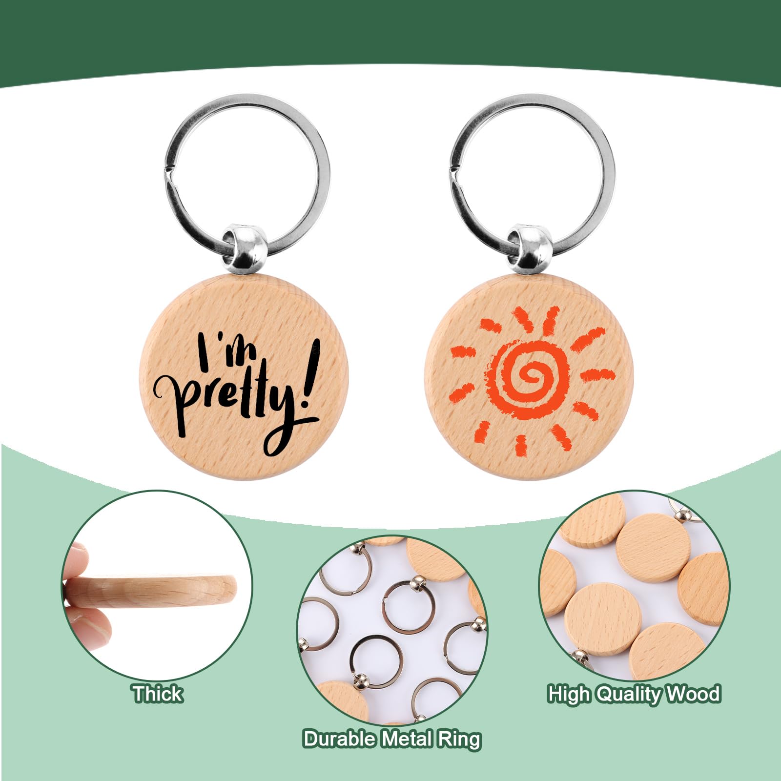WOPPLXY 40 Pièces Porte Clés Bois Vierges, Porte-Clés en Bois Naturel, Porte-clés Ronds pour Pyrogravure, Gravure, Bricolage Artisanat (Diamètre 4cm, Épaisseur 0,7cm)
