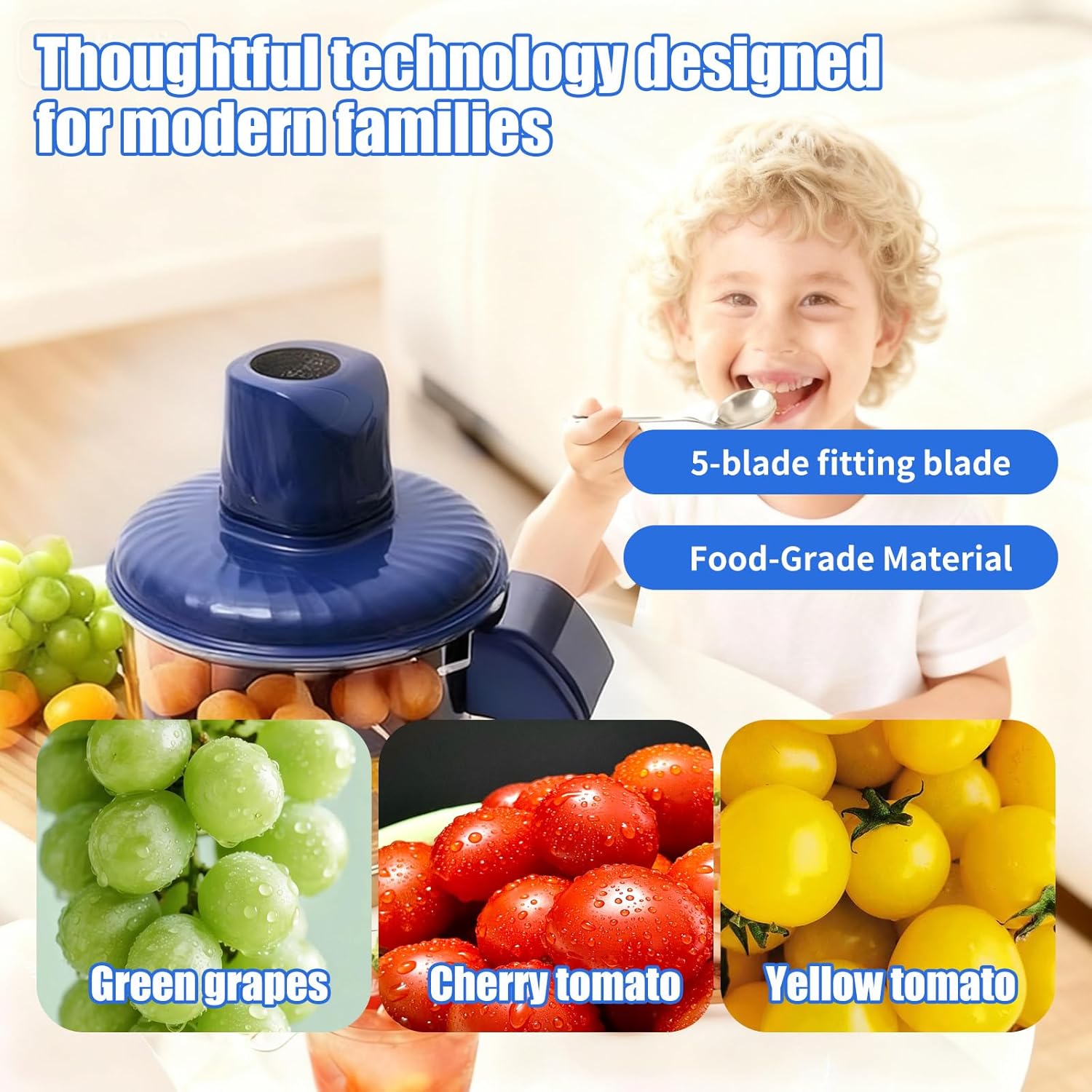 Large Electric Grape Peeler, 1500mAh Rechargeable Battery, Stainless Steel Blades, Suitable for Grapes, Tomatoes, Cherries, Garlic, Multifunctional Kitchen Peeling Tool, Blue