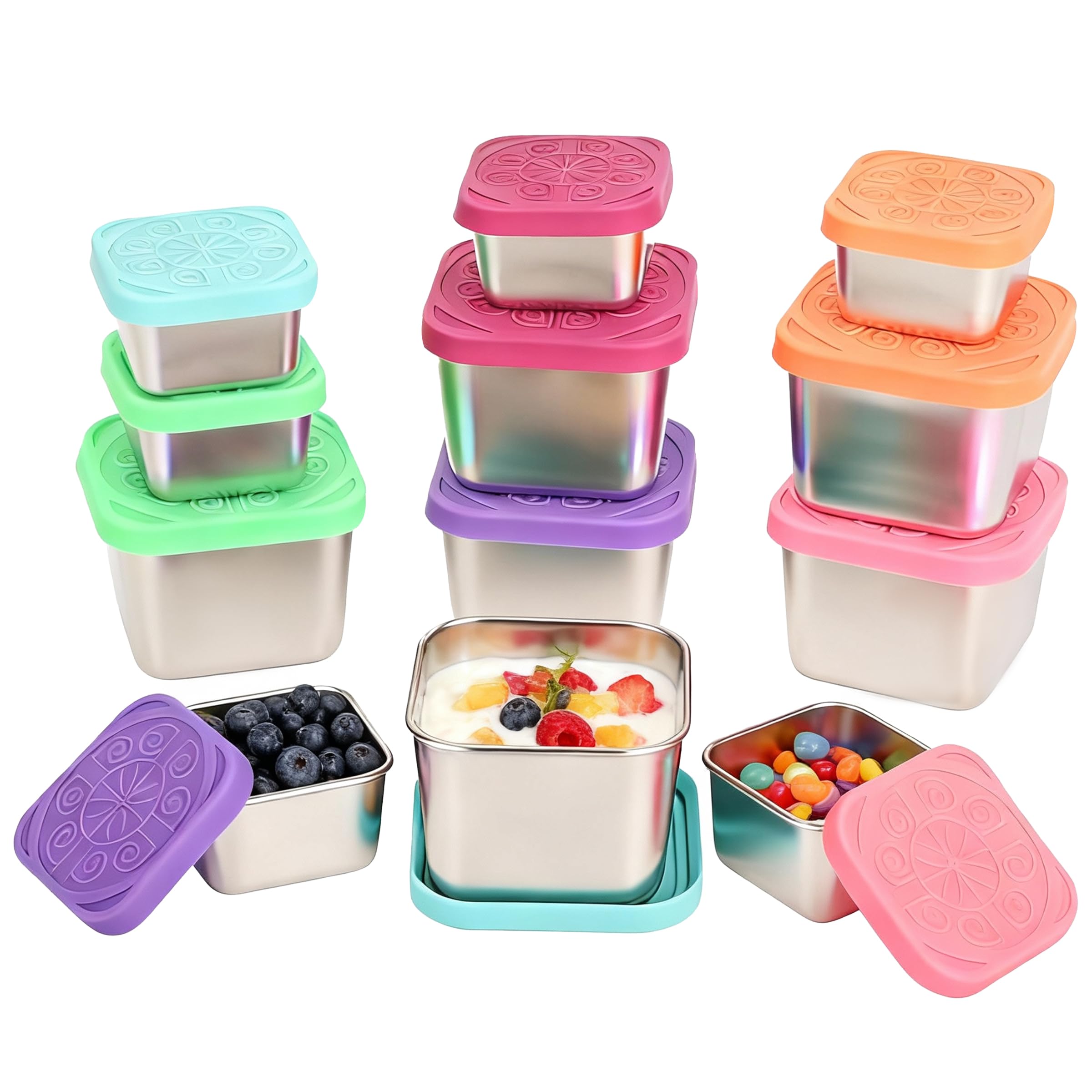 12Pcs Small Food Containers with Silicone Lids, Stainless Steel Lunch Boxes
