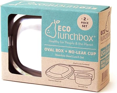 ECOlunchbox Oval & Snack Cup 2-Piece Stainless Steel Lunch Set, 30 oz Total 24 oz Oval + 7 oz Leak-Proof Cup, Plastic-Free, Dishwasher & Oven Safe