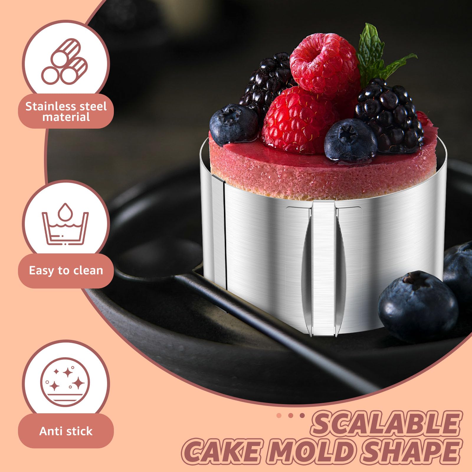 Stainless Steel Round Cake Ring Smooth Surface Adjustable Cake Mold Collar Set Versatile Temperature Resistant Mousse Mold Set for Chocolate Fruit Tart Crumpets