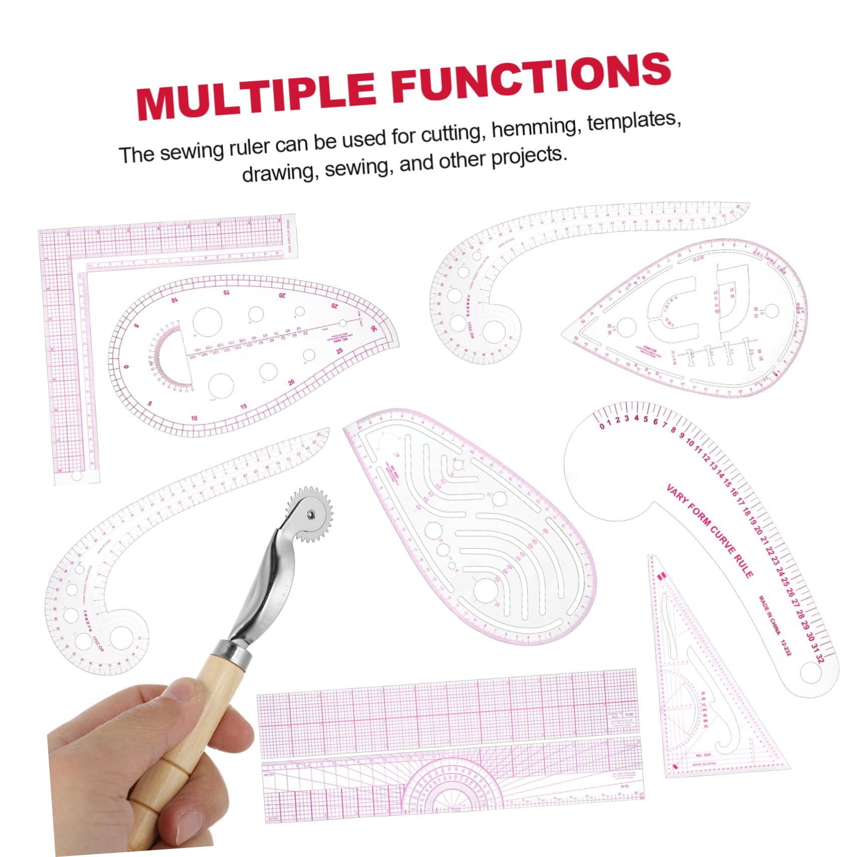 OSALADI Teiliges Flexibles Leichtes Kunststoff-nählineal Mit Klarer Skala French Curve Und Gerade-linealen Für Präzises Zuschneiden Von Stoffen Für Schneiderhandwerk Designer