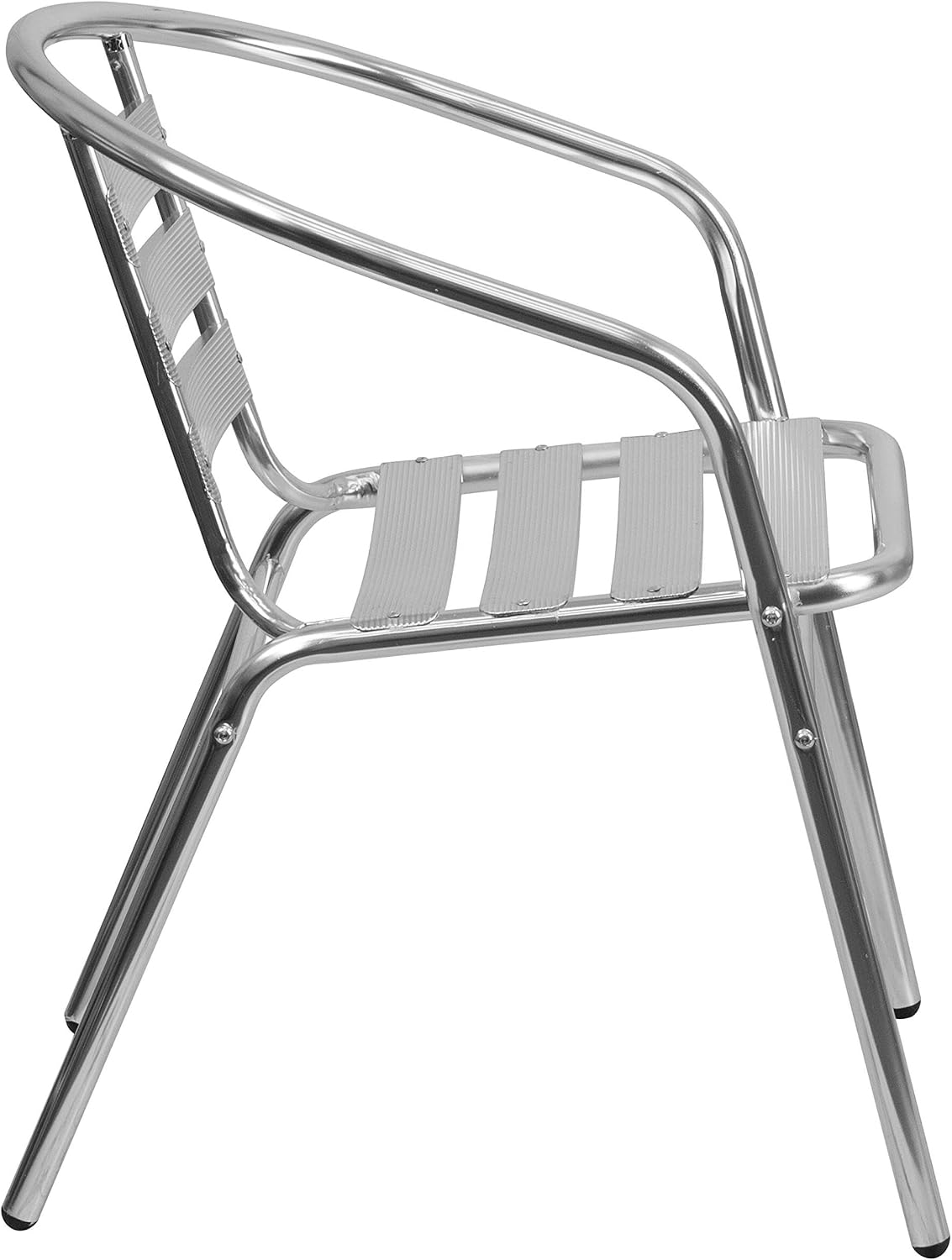 BOWERY HILL Contemporary Aluminum Slat Back Dining Chair, Silver Finish, Lightweight Stackable Design, 29" H x 21.75" W x 22" D, Indoor/Outdoor Use, Patio, Veranda, Restaurant, Café, or Kitchen