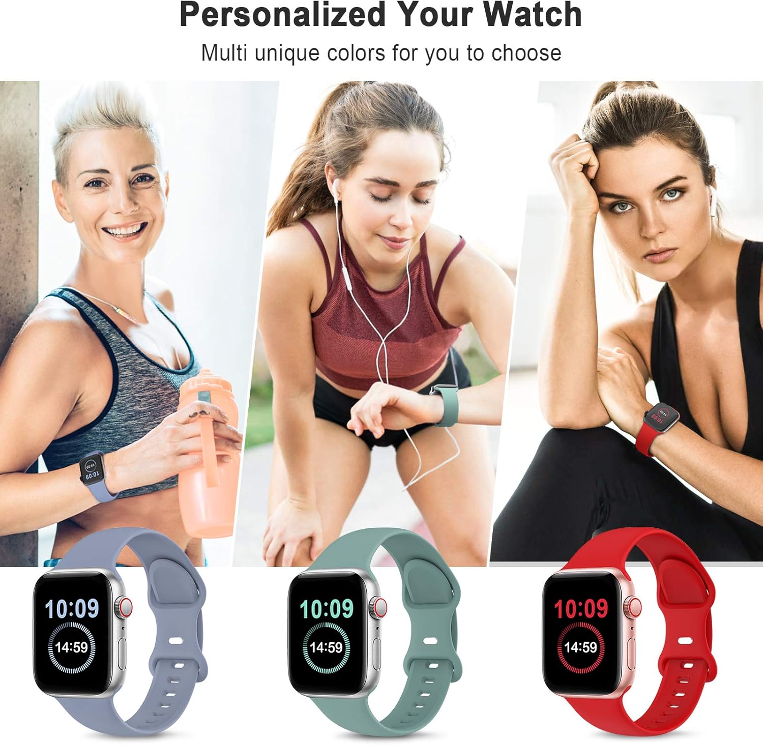 5 Pack Bands Compatible with Apple Watch Band 38mm 40mm 41mm 42mm 44mm 45mm, Soft Silicone Sport Strap Compatible with iWatch Series 7 6 5 4 3 2 1 SE Women Men Lavender Gray/Cactus/Black/White/Red : Cell Phones & Accessories