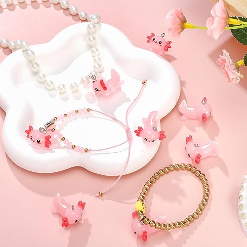 Miniatura 7 de Junkin Dijes de ajolote rosa para hacer joyas, dijes de animales de resina, mini figuras de ajolotl en miniatura, dijes de ajolote de mar en