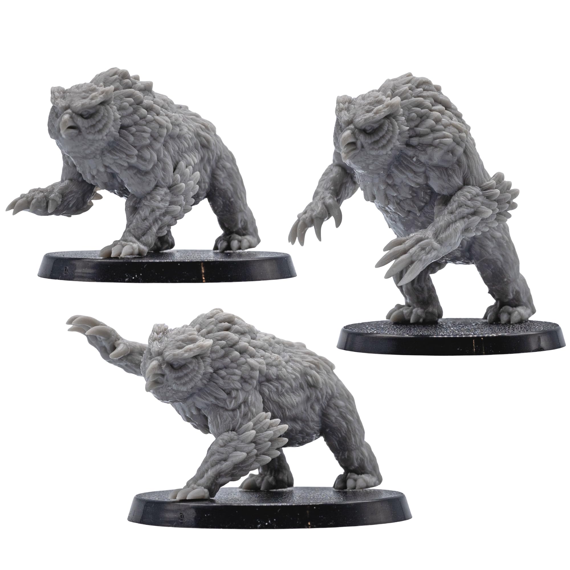 Owlbear Miniatures Set - 3 Large Monster Figures for Tabletop RPGs | 32mm Fantasy Creatures | DnD, Pathfinder, Wargames | Forged Path Miniatures | Grey Resin Models for Gamers