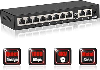 ienRon 10 Ports Gigabit Ethernet Switch-8 Gigabit Ports+2Gigabit Uplink Ports,Unmanaged Network Switch,Ethernet Splitter| Plug & Play| Fanless Metal Design| Shielded Ports| Traffic Optimization