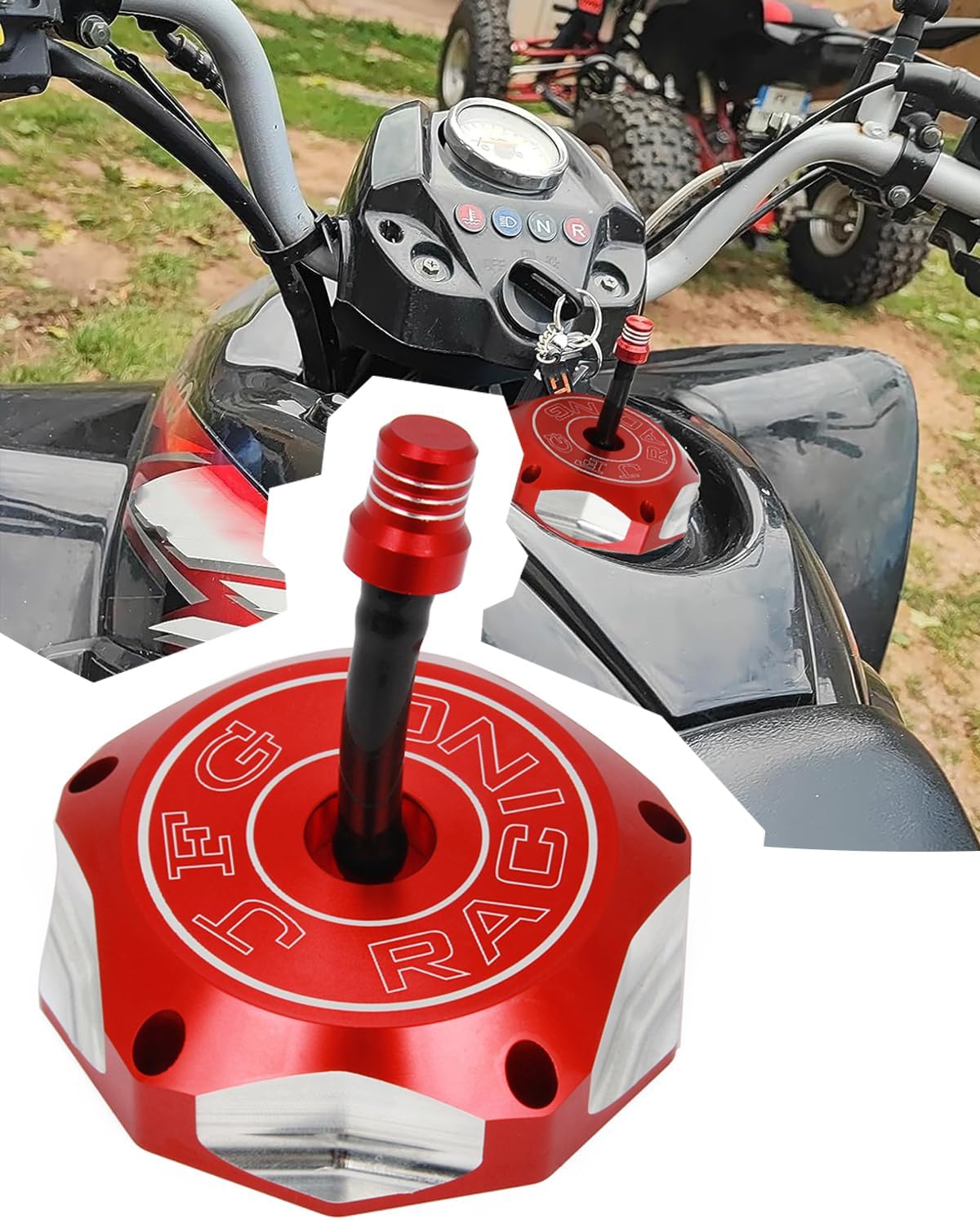 JFG RACING ATV Gas Fuel Tank Cap Cover with Air Vent Hose for TRX90/90EX/90X/250/250EX/250TE/250TM/250X/350TM/400FA/500FA/680FA And More ATVs Four-wheelers. RED