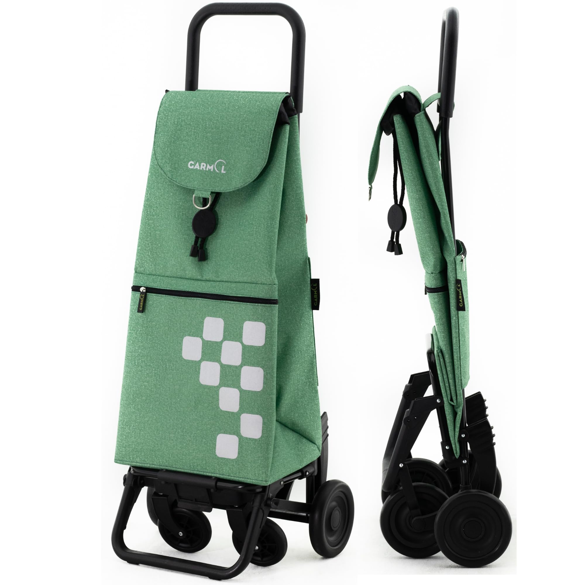 GARMOL Carro de la Compra Plegable 55L Carro de Compra 4 Ruedas Gran Capacidad Plegable con 2 Fijas y 2 Giratorias | Carrito Color Verde