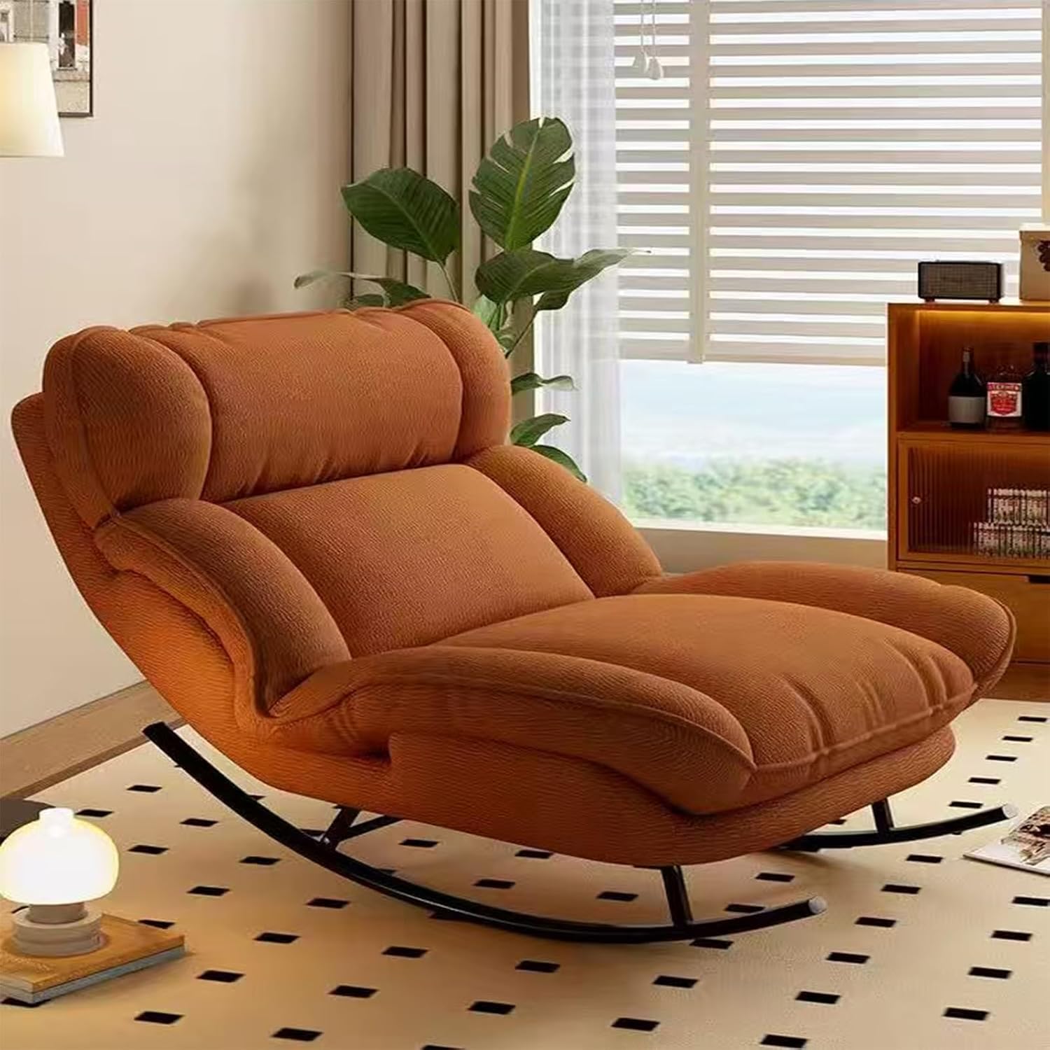 Napping Lazy Sofa Rocking Chair - Foldable Recliner for Balcony/Living Room, Home Leisure Lounger Chair for Napping/Sleeping (Caramel)