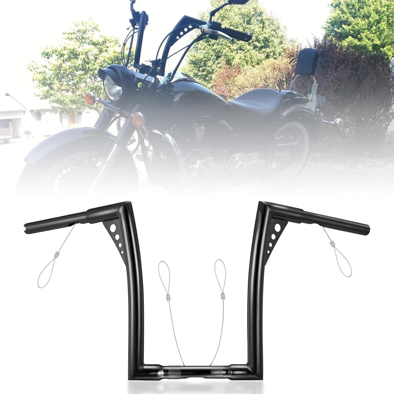 10 Inch Sportster Dyna Ape Hangers Softail Handlebar Z bars with Pull Wires Fit for Harley 1995-Up Road King 1998-2013 Road Glide Bikes（Black）