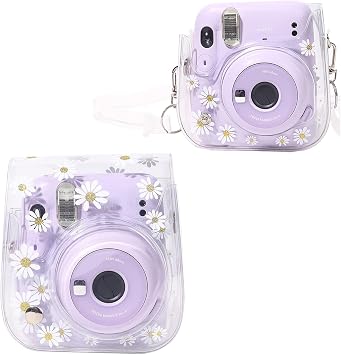 Clear Case for Fujifilm Instax Mini 13/12/11 Instant Camera, Daisy | Mini 13/12/11/9/8 Case, Mini 12 Case, Camera Case for Instax with Adjustable Shoulder Strap, No Camera