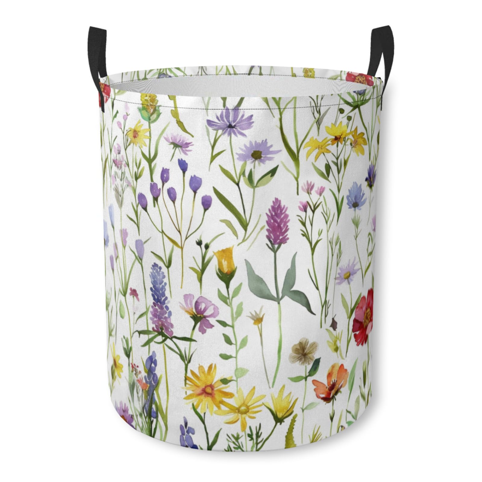 Laundry Basket Wildflower Meadow Collapsible Laundry Hamper with Handles Clothes Storage Bin for Household Bedroom Bathroom College Dorms