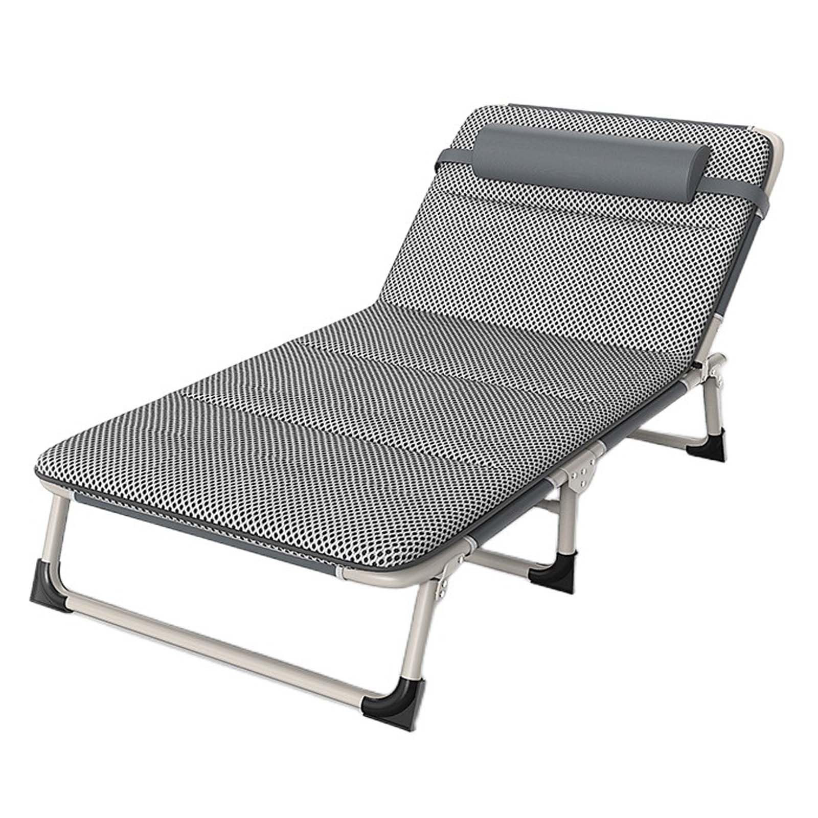 Cama Plegable portátil, catres de Camping, catre Plegable para Adultos, Cama de Camping Ligera y portátil con Almohada, Respaldo Ajustable en 4 Posiciones con Estructura de Acero Resistente,