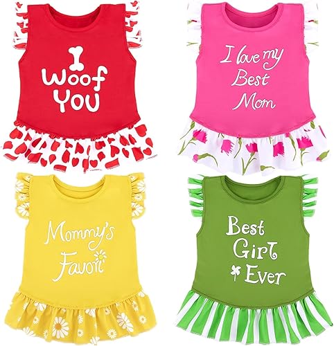 XPUDAC Vestido de perro de 4 piezas para perros pequeños, vestidos de flores para perros pequeños, ropa colorida para perros (XXS, 4 flores)