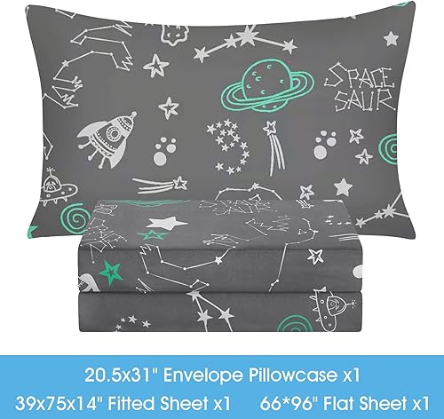 Miniatura 5 de BYSURE Juego de sábanas tamaño individual para niños (monstruo espacial, gris), juego de sábanas de 3 piezas de fácil ajuste con bolsillo profundo,