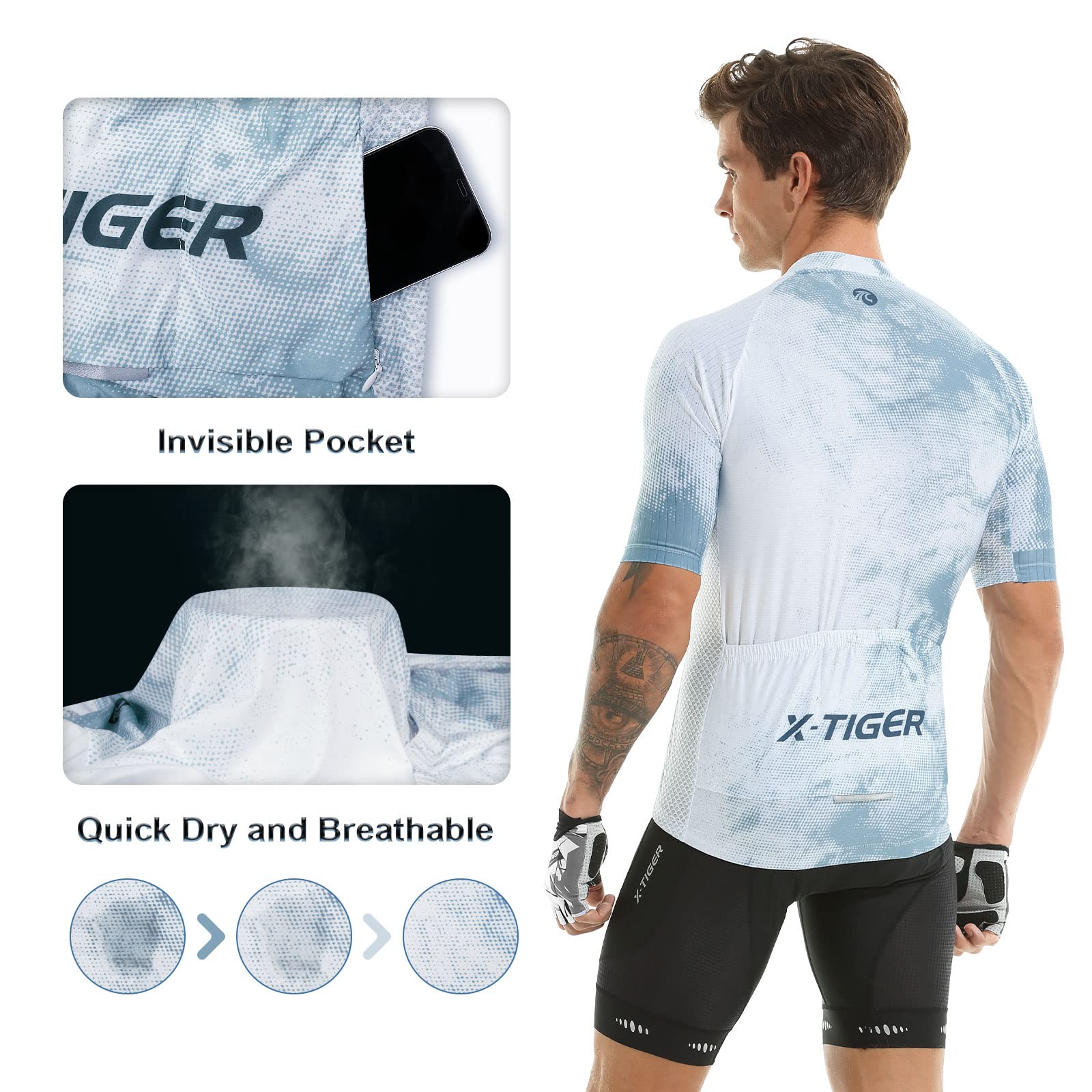 X-TIGER da Ciclismo Uomo 5D Gel Salopette Pantaloncini Corti Imbottiti Set di Abbigliamento Ciclista
