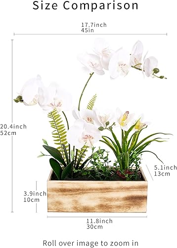 Miniatura 2 de Arreglo de orquídeas artificiales de 20 pulgadas con maceta rústica Phalaenopsis, flores falsas que se ven reales para la decoración del hogar y la