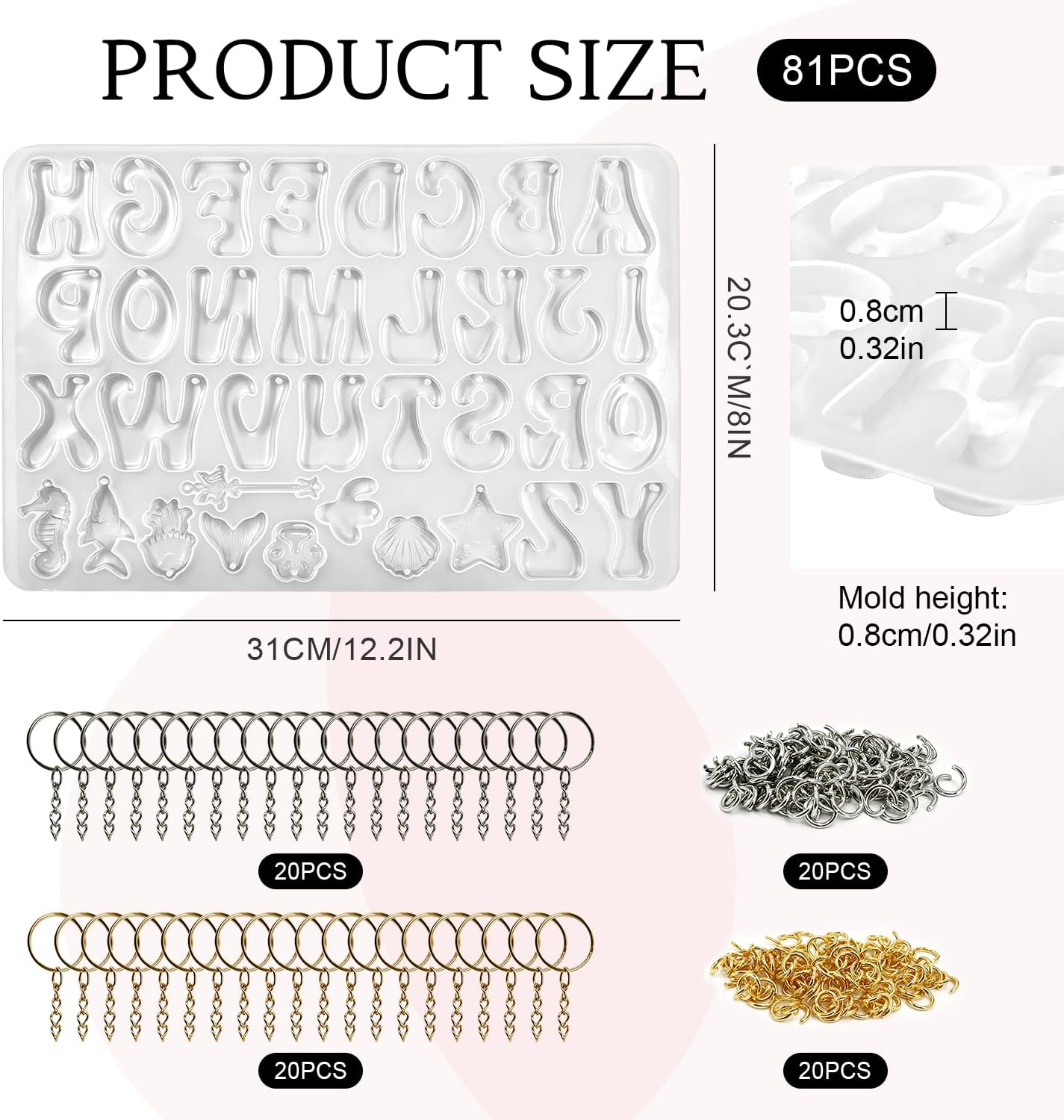 Letter Molds with Hole, 26 Letters + 9 Decor Patterns, Accessories Included