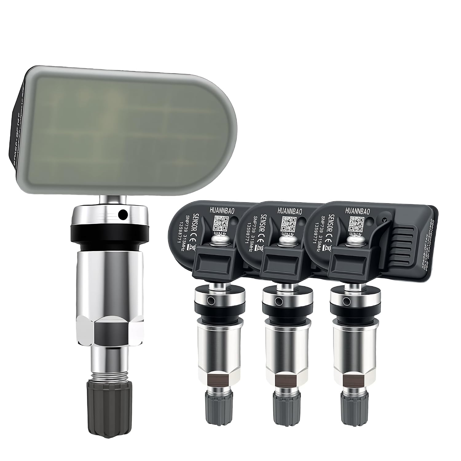 Pre-Programmed TPMS Sensor GM, 4pcs 315Mhz Tire Pressure Monitoring Sensor Fits for Chevy Silverado GMC Cadillac Buick Pontiac Saturn Hummber Saab - OE# 13598771