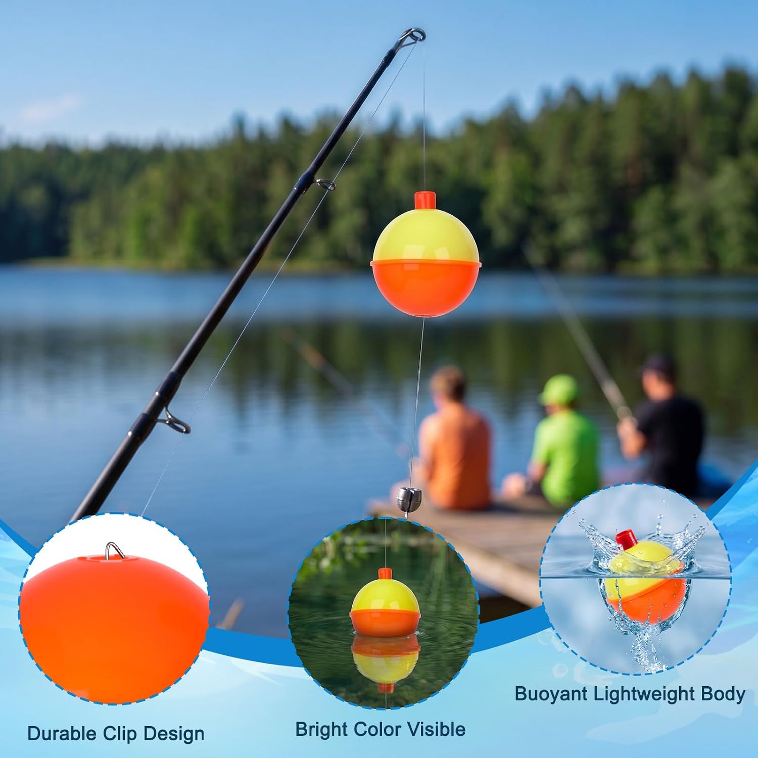 Coopay 50pcs Fishing Bobbers Floats Set Snap on Float Push Button Round Buoy Fishing Tackle Accessories (0.5+1+1.25+1.5+2=50pcs)