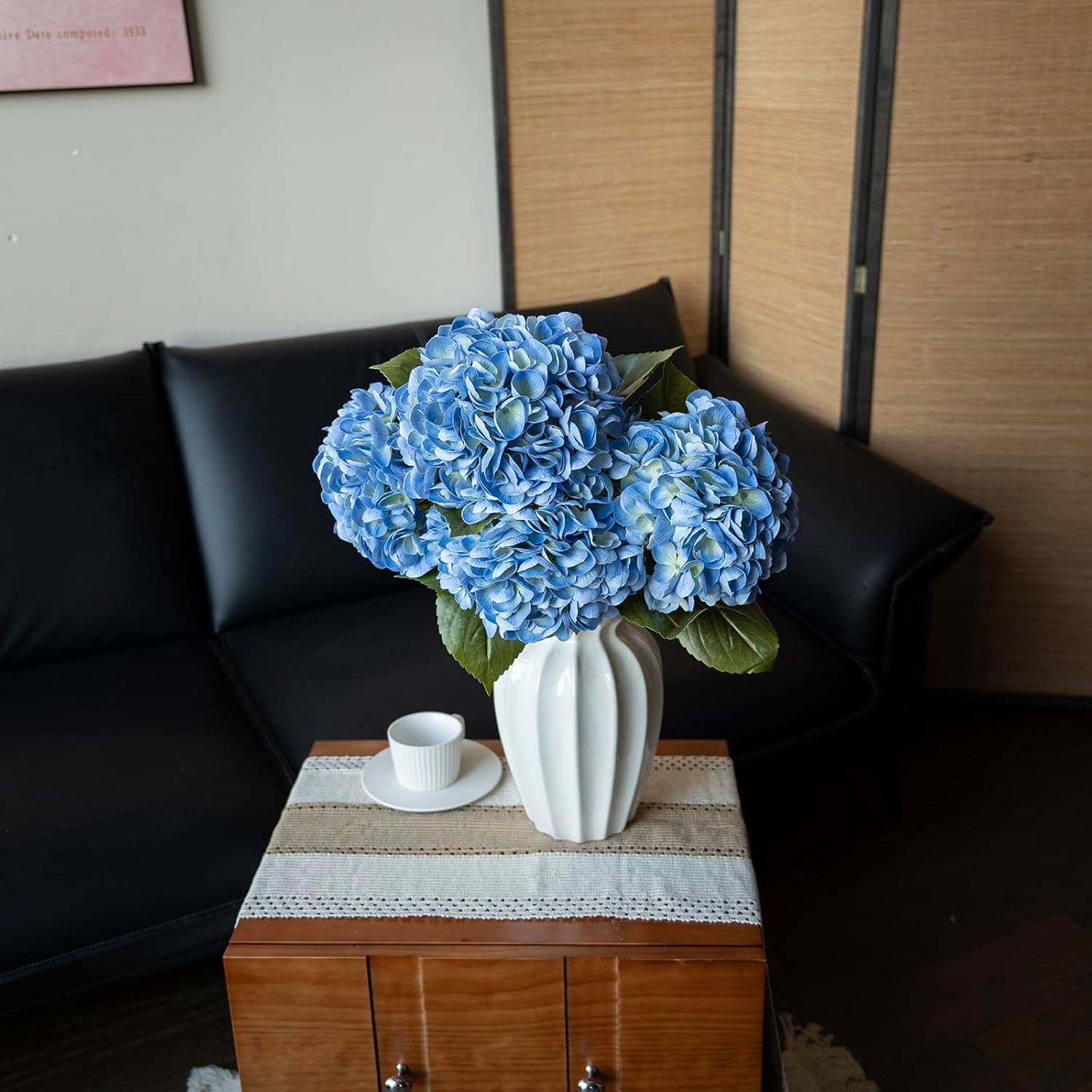 DUYONE 4pcs 22.4'' Realistic Large Artificial Hydrangea Flowers with Long Stem,Blue Lifelike Latex Soft Flowers for Home Decor Wedding Arrangements Party Living Room Bouquets Centerpieces