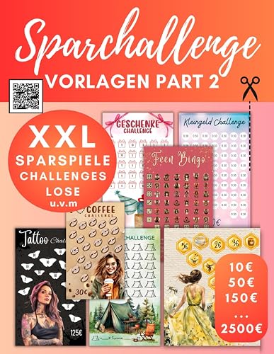 XXL Sparchallenge Vorlagen für die Umschlagmethode Part2: Budget Planner Zubehör Spar Challenge I + Sparspiele &amp; Dashboards für Zipper Umschläge A6 zum Ausschneiden I Cash Stuffing