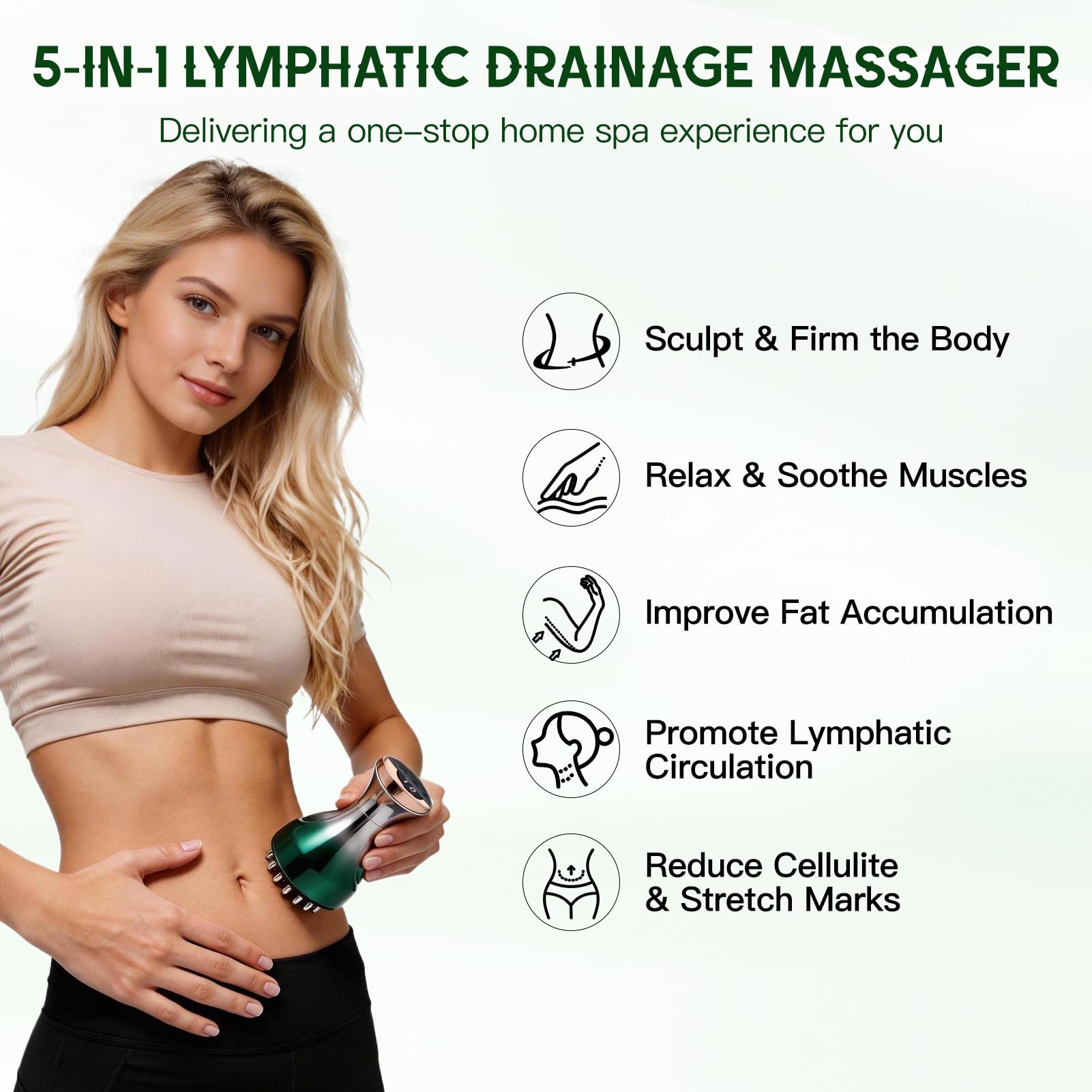 Pjordo Lymphdrainage-Massagegerät, Anti-Cellulite-Massagegerät mit Wärme, Licht & Vibration, reduziert Cellulite & Dehnungsstreifen, Körperformungsmaschine für Bauch, Arm & Bein, Massageöl hilft