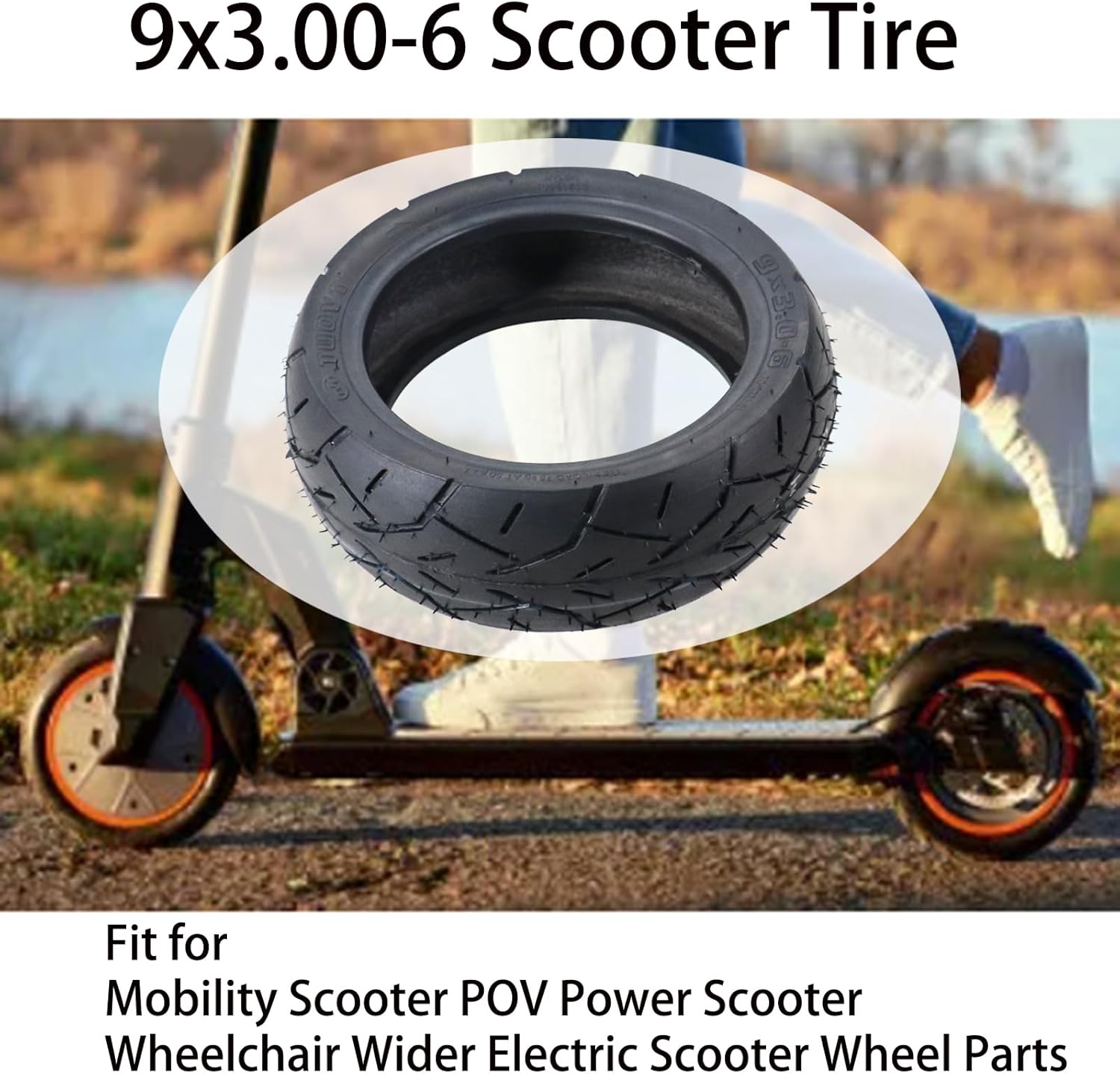 9x3.00-6 Scooter Tire, 9 * 3.0-6 Tubeless Tyre Scooter for Mobility Scooter POV Power Scooter Wheelchair Wider Electric Scooter Wheel Parts