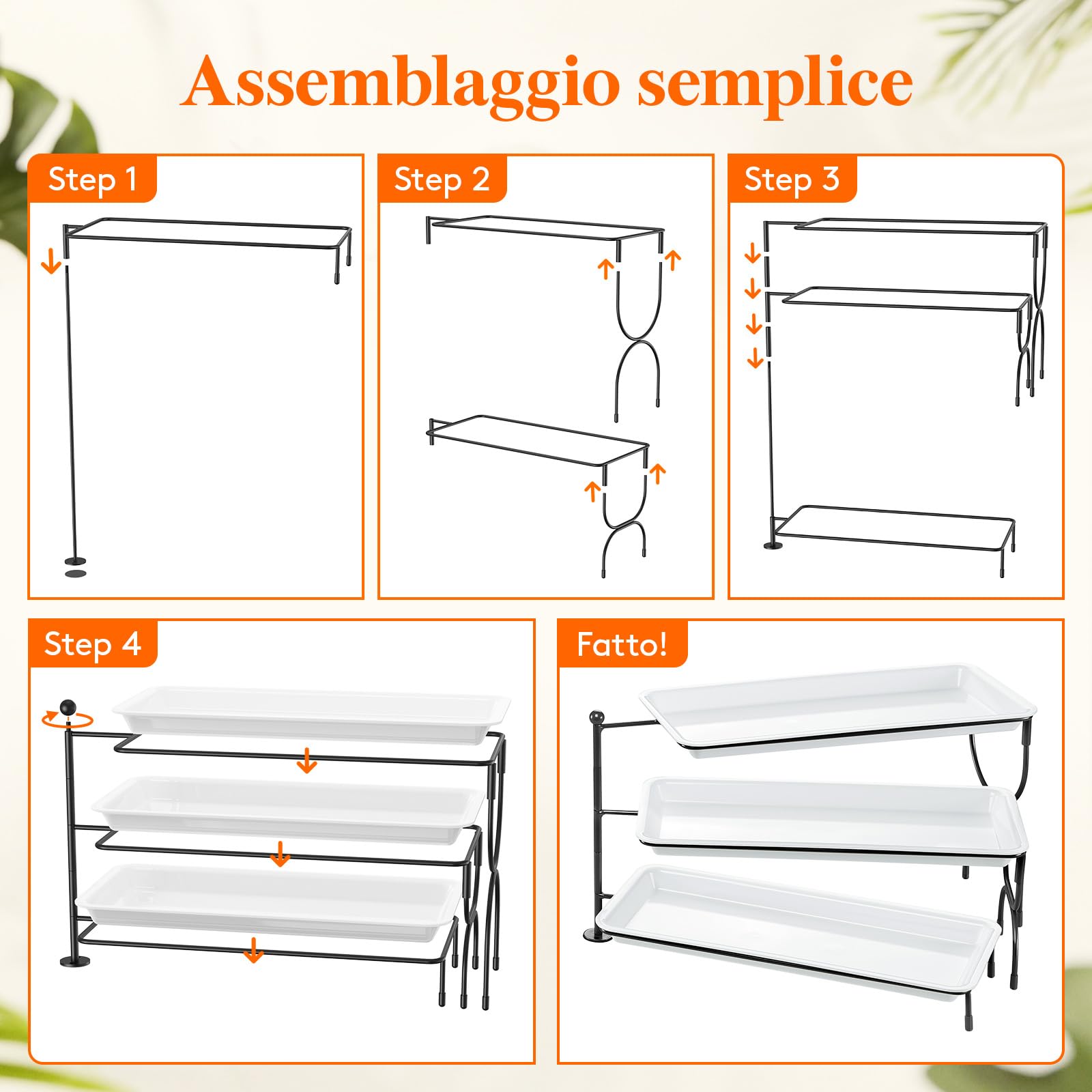 Lifewit Vassoio da Portata 3 Piatti, Vassoio Plastica Rettangolo 36×17cm, Alzate per Buffet Dolci, Portafrutta da Tavolo, Cucina Decorativo, Vassoi e Piatti con Ripiani, Rastrelliera in Metallo Nero
