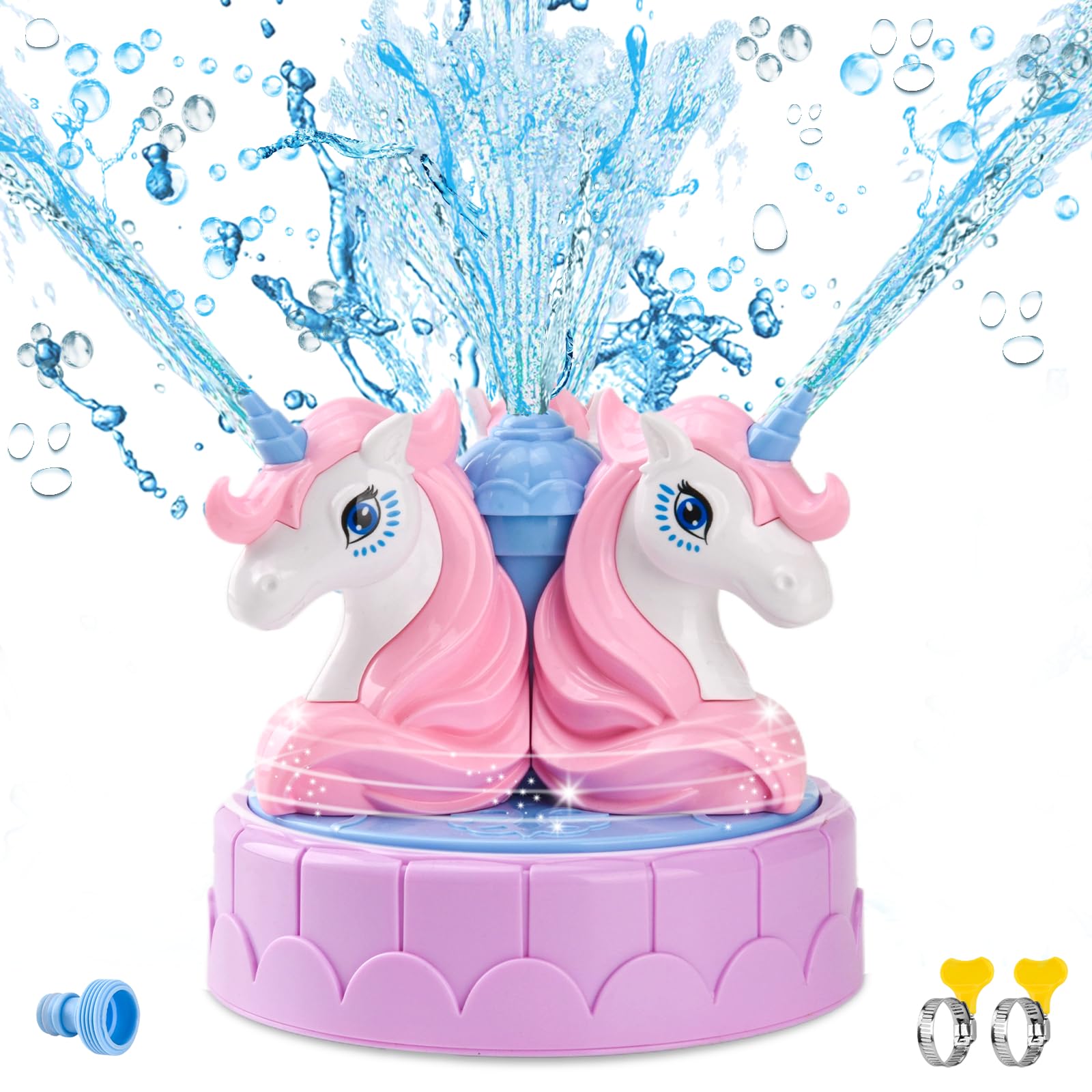 Juegos de Agua para Niños Exterior, Rociador de Agua para Niños con 2 Abrazaderas de Manguera, Rociador de Juguete de Jardín, Juegos Exterior Niños 3 4 5 6 7 8 Años (Unicornio)