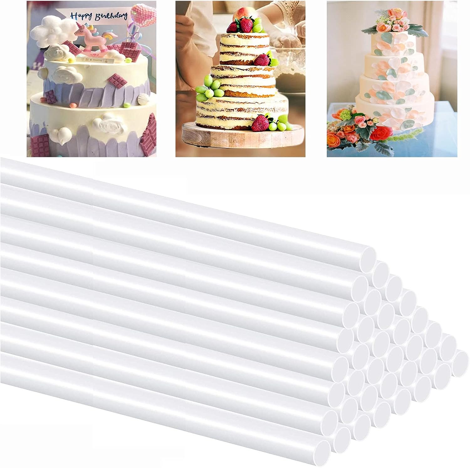 50Pcs Plastic Cake Dowel Rod White Cake Sticks Support Rods